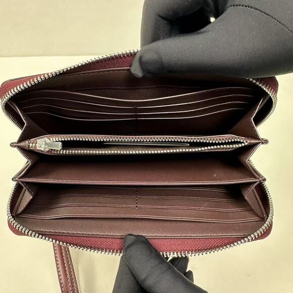 Coach Long Zip Around Wallet Signature Canvas Bow Print Silver/Merlot CZ327 - Picture 7 of 10